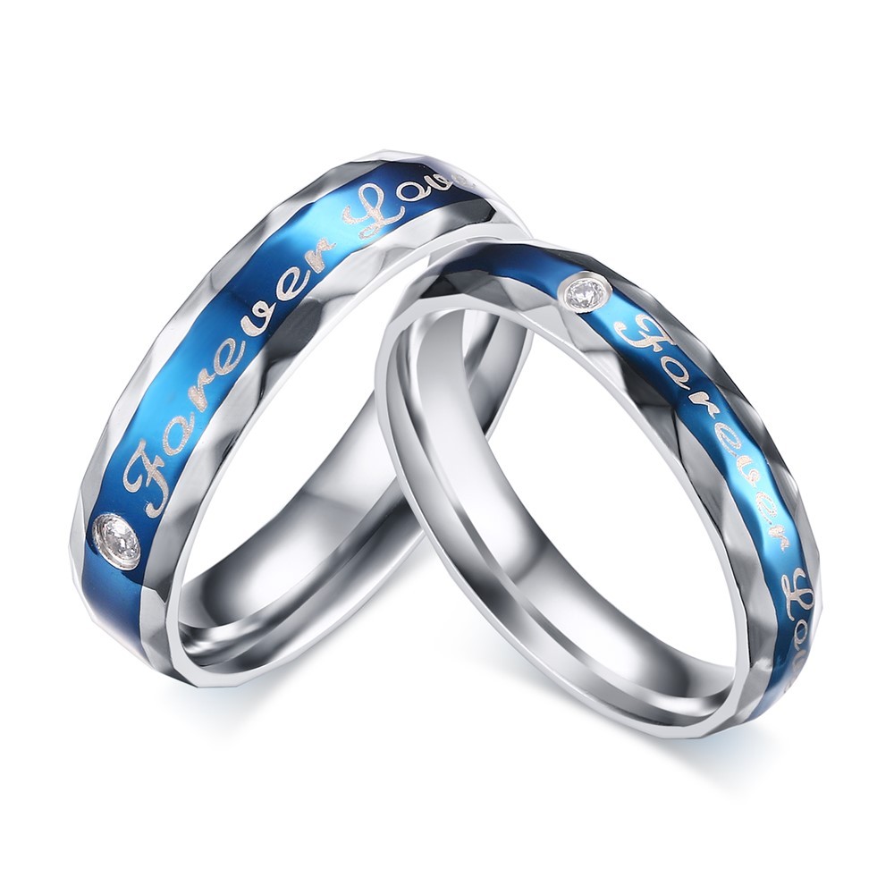 Blue Forever Love Titanium Steel Round Cut Gemstone Promise Ring for ...