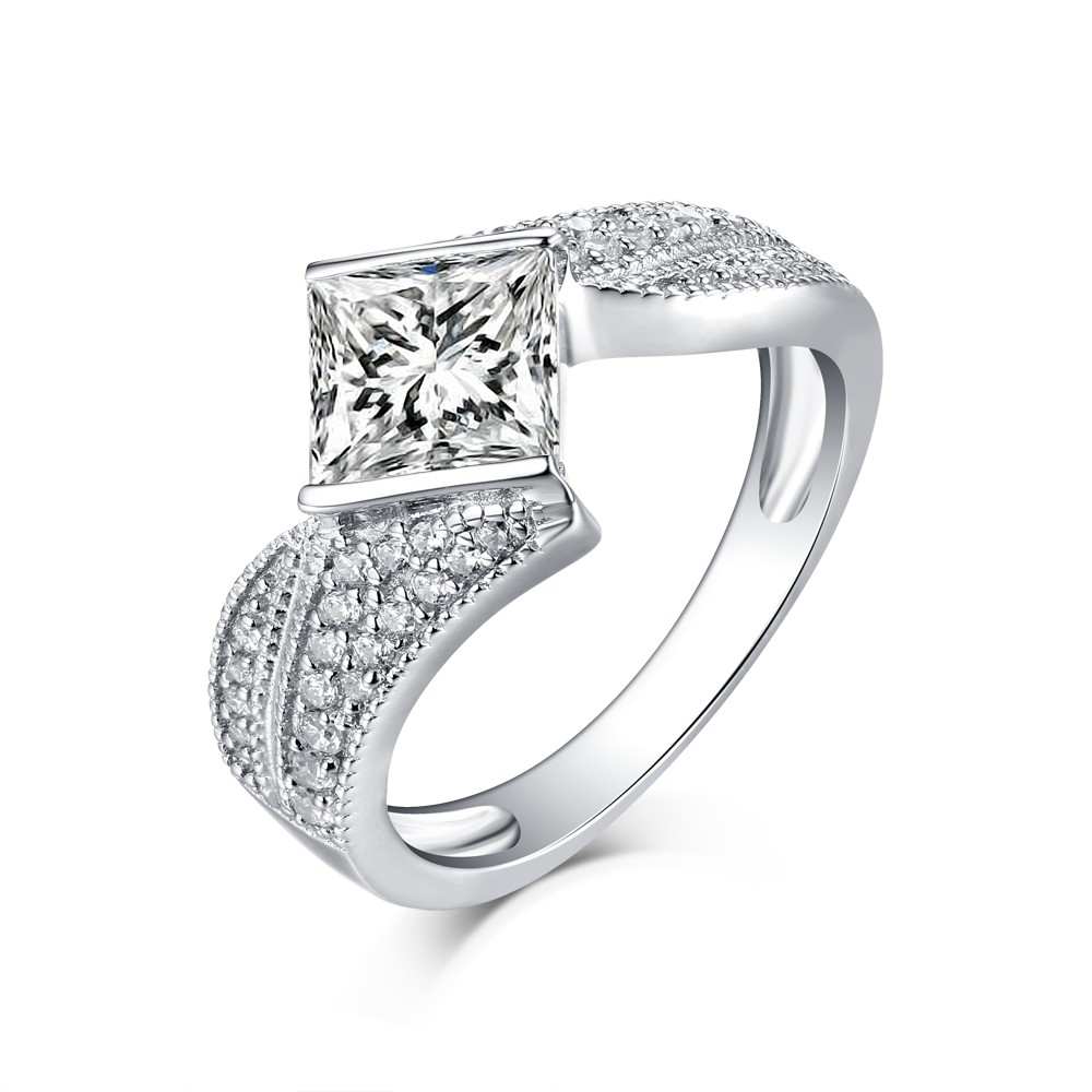 Princess Cut S925 Silver White Sapphire Art Deco Engagement Rings