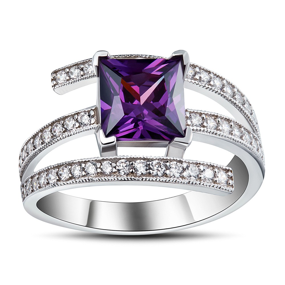 Princess Cut Amethyst Sterling Silver Cocktail Ring