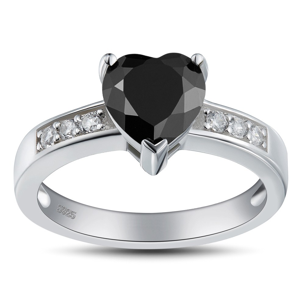 Heart Cut Black 925 Sterling Silver Promise Rings For Her