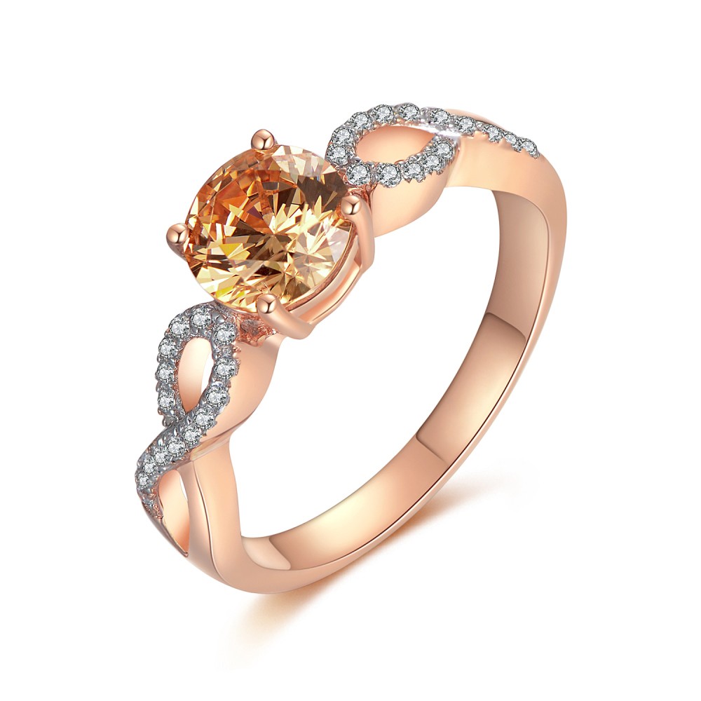 Orange Sapphire Round Cut 925 Sterling Silver Women's Engagement Ring