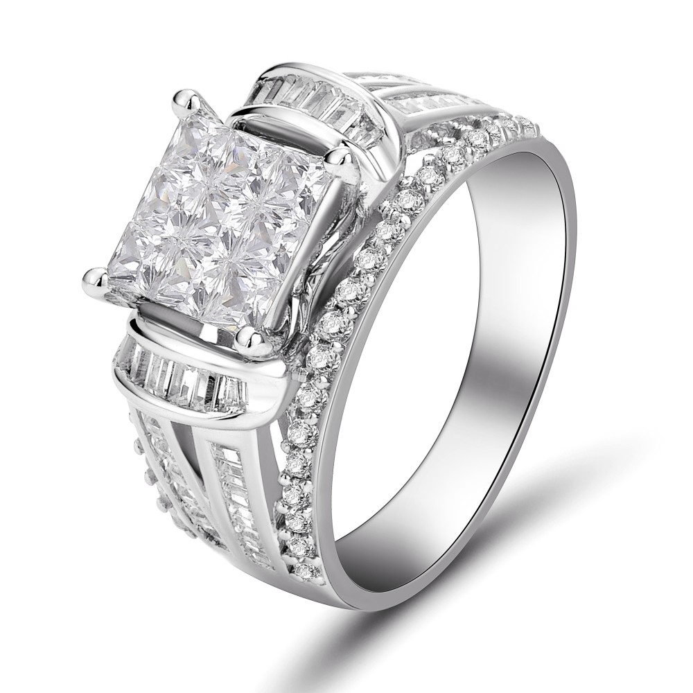 Princess Cut 925 Sterling Silver White Sapphire Women's Engagement Ring