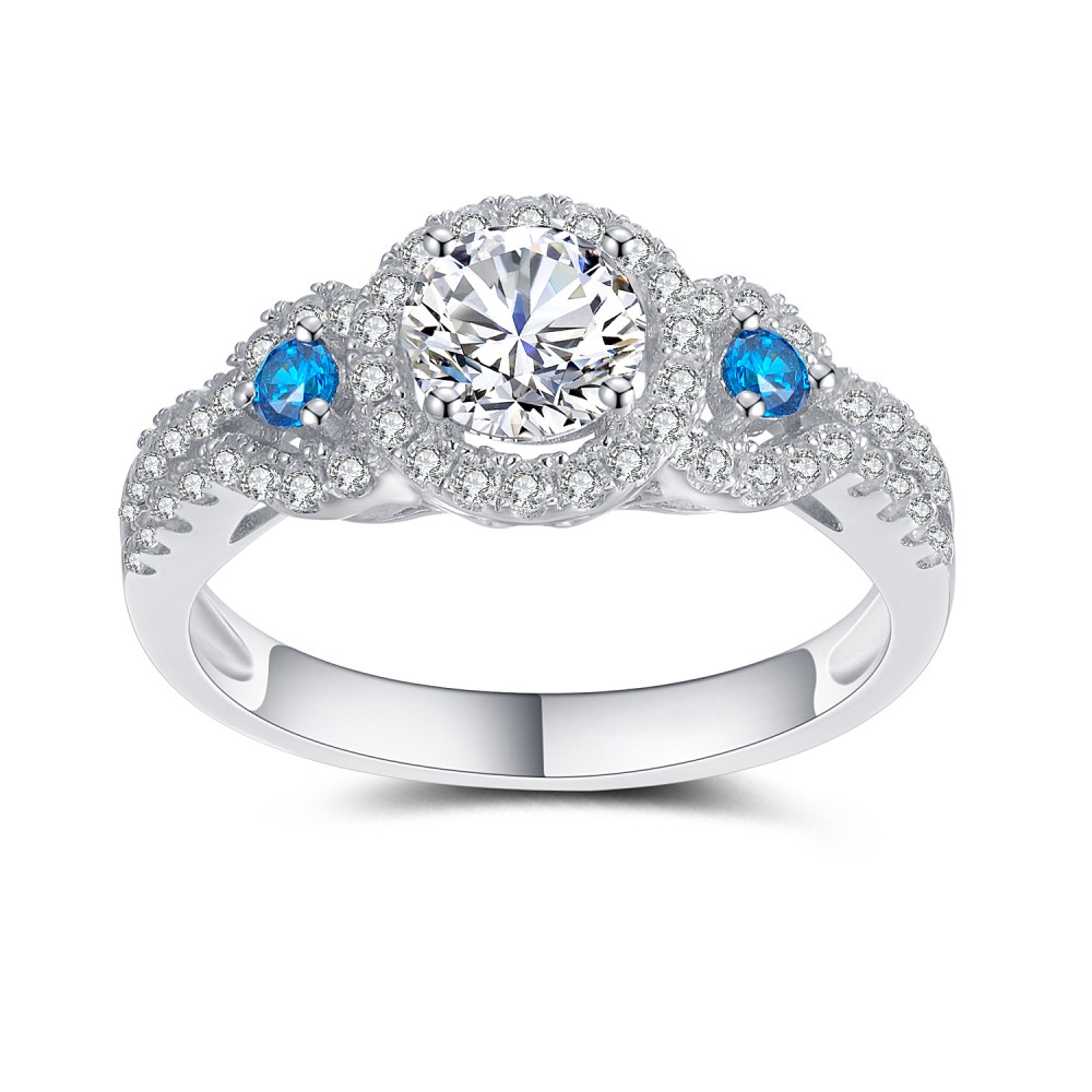 Women's Blue and Aquamarine 925 Sterling Silver Engagement Ring