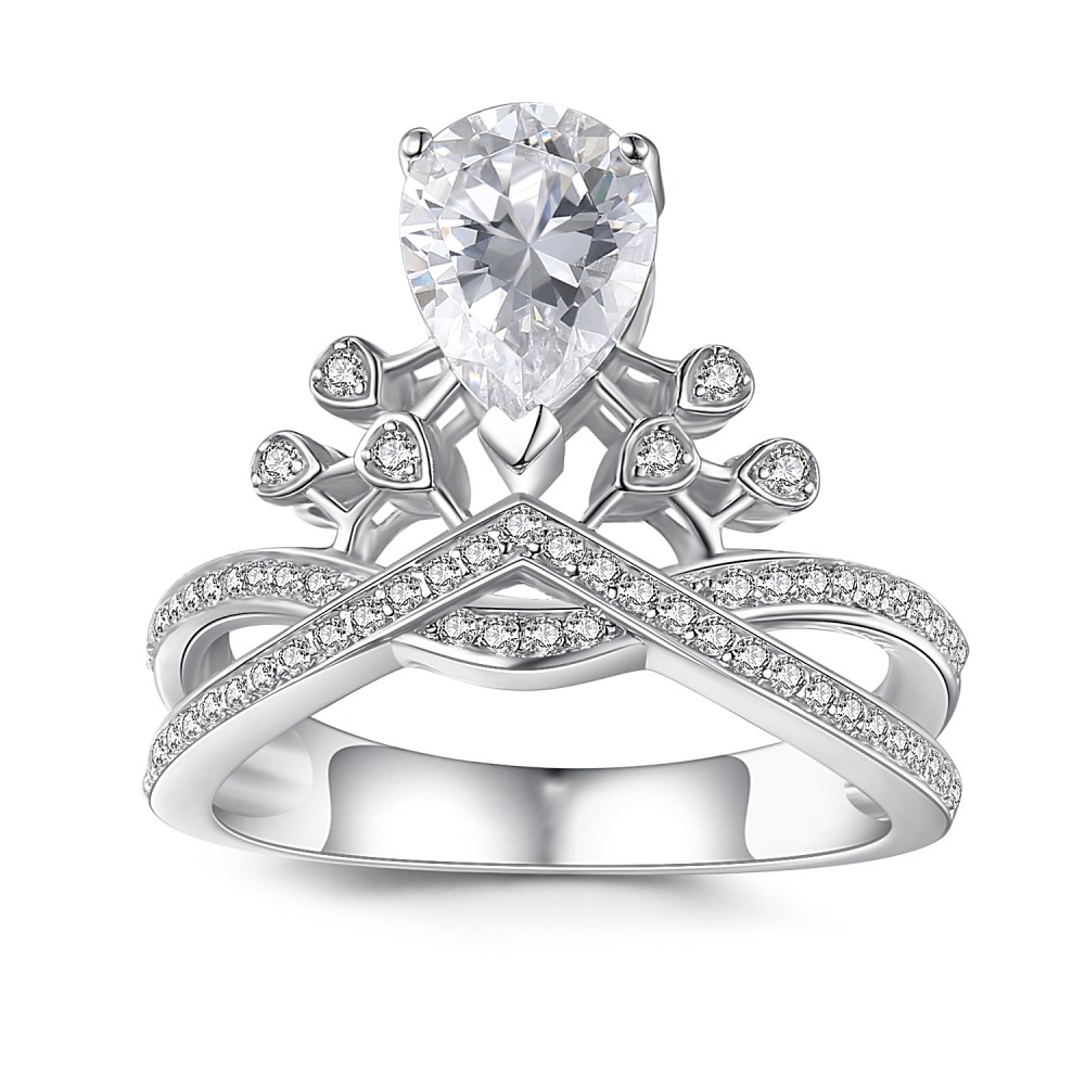 Crown Pear Cut Gemstone 925 Sterling Silver Engagement Ring