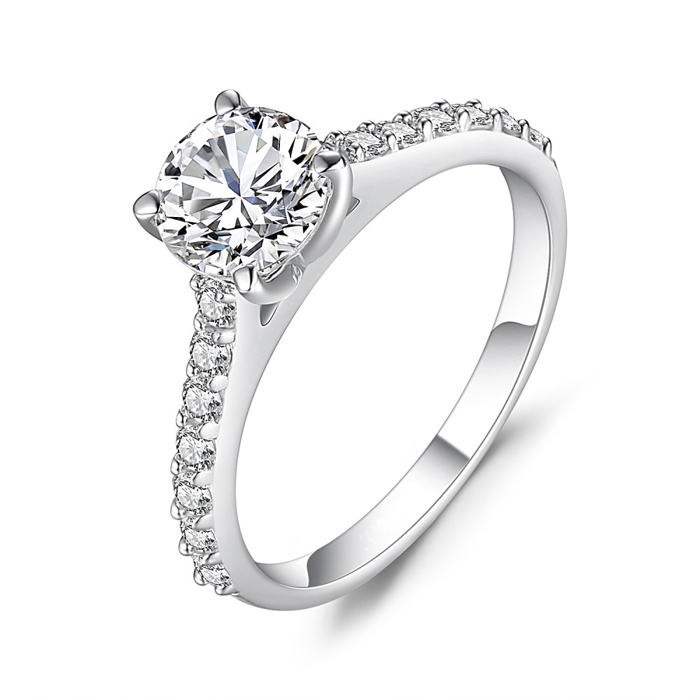 Classic Round Cut White Sapphire Sterling Silver Women's Engagement Ring