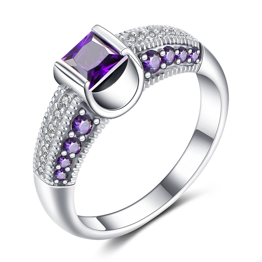 Princess Cut Amethyst 925 Sterling Silver Women's Engagement Ring