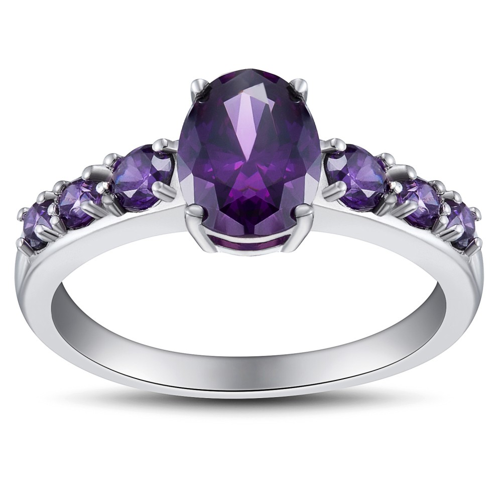 Women's Oval Cut Amethyst 925 Sterling Silver Engagement Ring