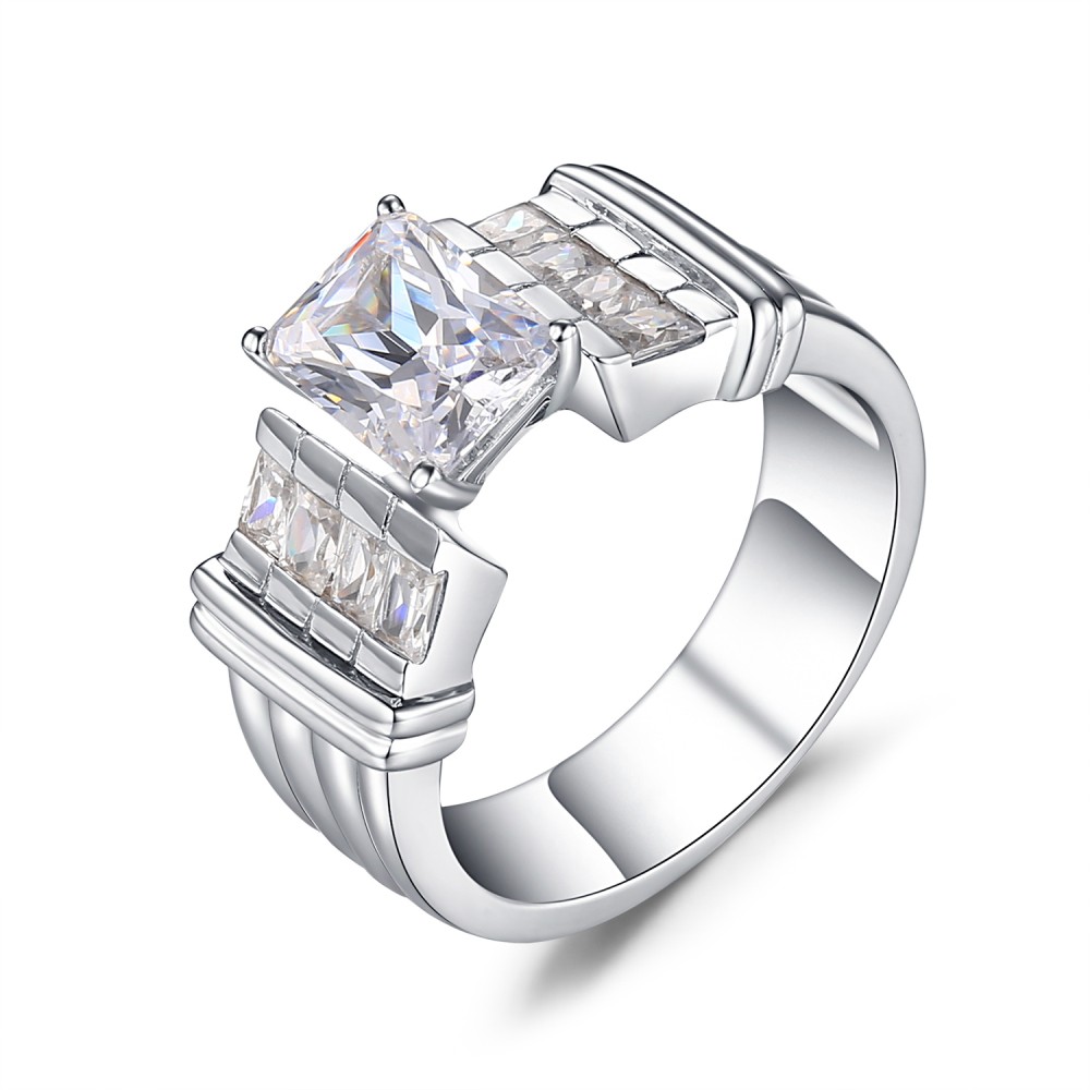 Emerald Cut White Sapphire 925 Sterling Silver Engagement Ring