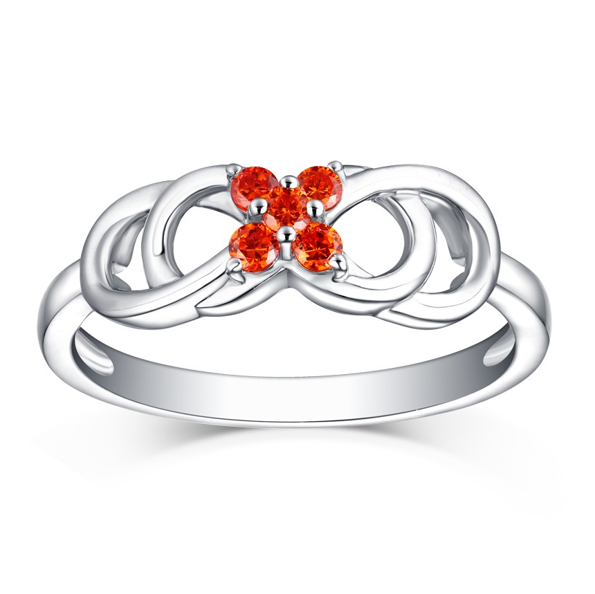 Round Cut Orange Sapphire S925 Silver Infinity Rings