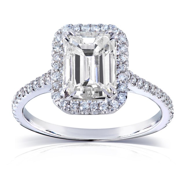 Emerald Cut White Sapphire 925 Sterling Silver Halo Engagement Rings
