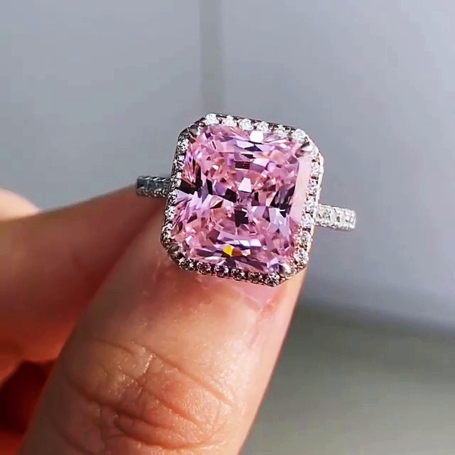 Radiant Cut Pink Sapphire 925 Sterling Silver Halo Engagement Rings