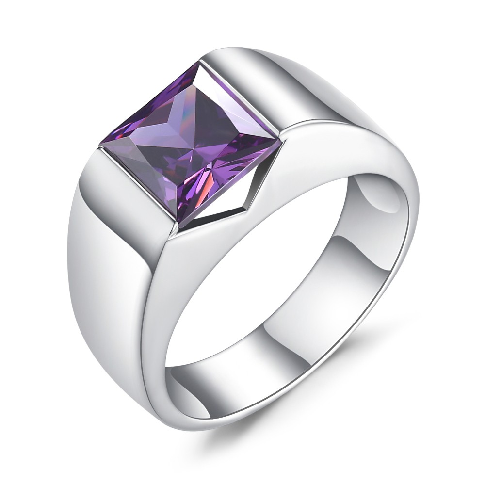 Asscher Cut Amethyst 925 Sterling Silver Engagement Ring