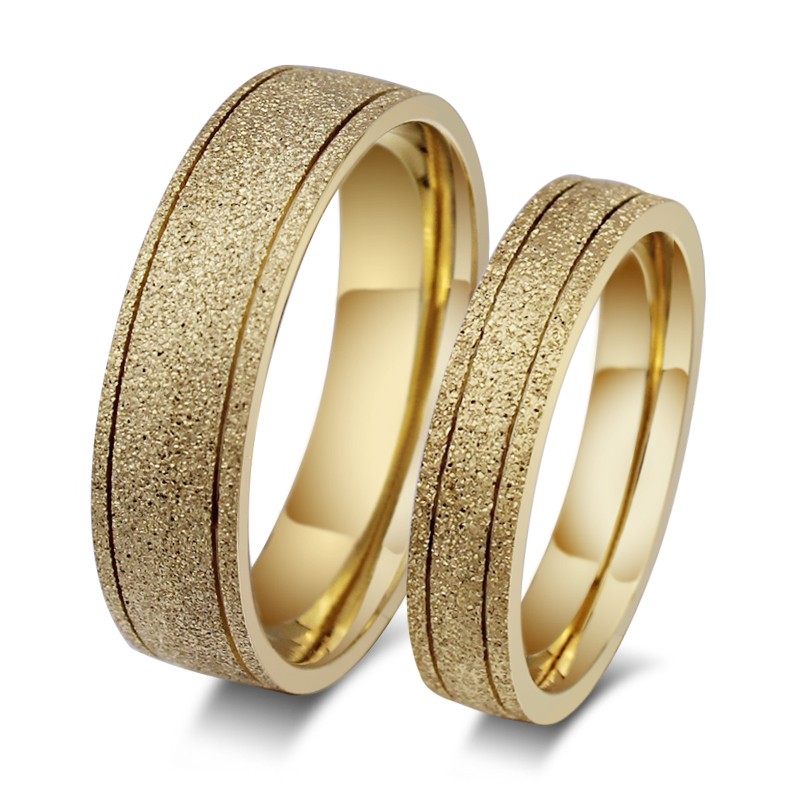 Stylish Gold Titanium Steel Promise Ring for Couples