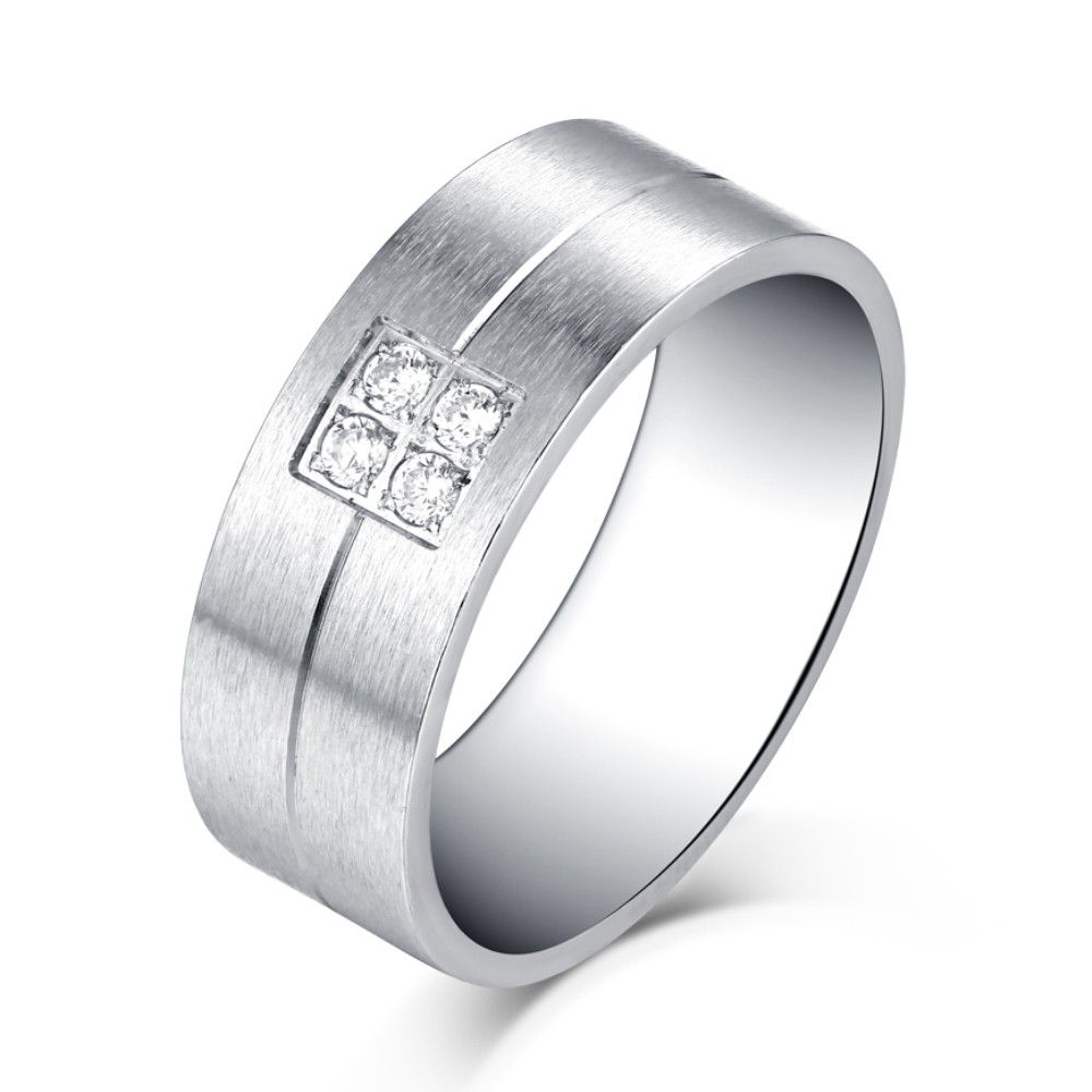 Simple Design Silver Titanium Steel Gemstone Men's Ring