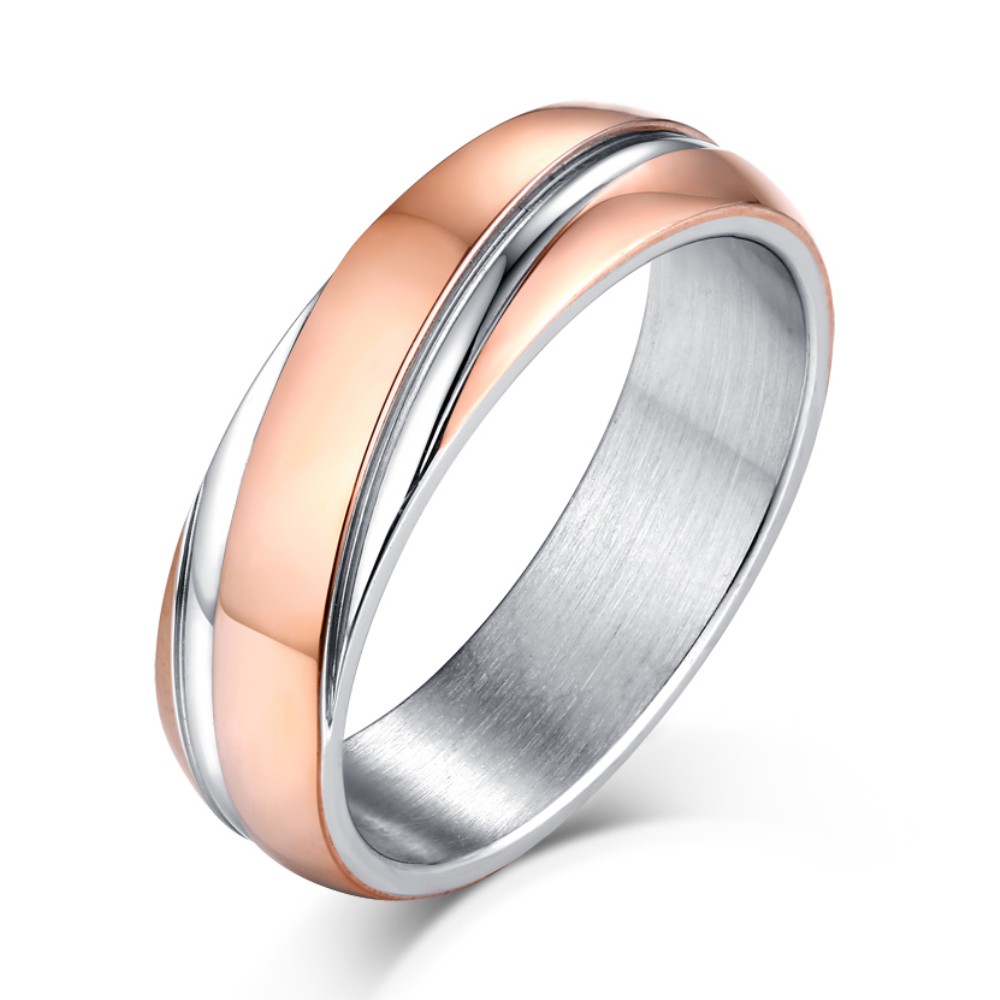 Rose Gold and Silver Titanium Steel Men's Ring