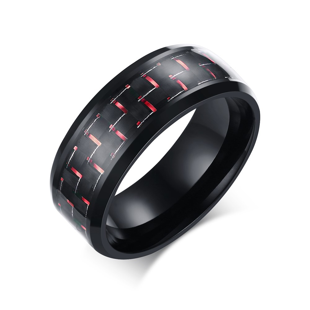 Red Decoration Black Titanium Steel Men's Ring