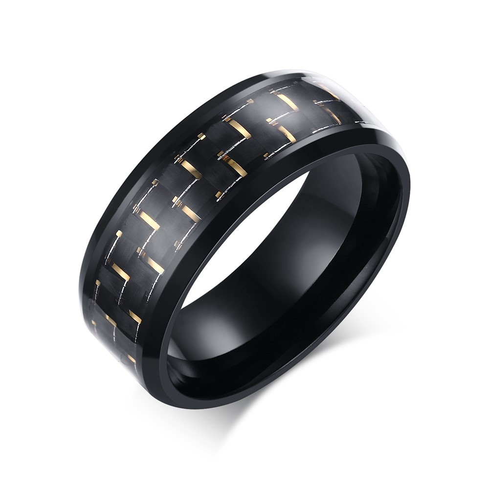 Gold Decoration Black Titanium Steel Men's Ring