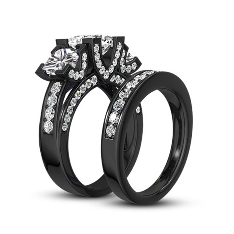 Princess Cut Gemstone Black 925 Sterling Silver Bridal Sets
