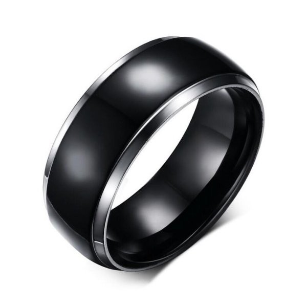 Titanium Simple Silver & Black Men's Ring