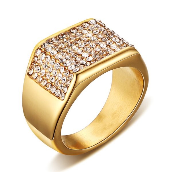 Titanium Round Cut White Sapphire Gold Men's Ring