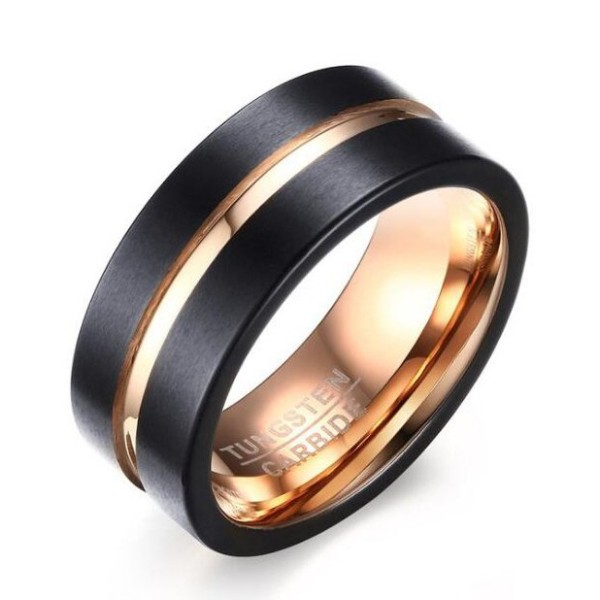Tungsten Rose Gold & Black Men's Ring