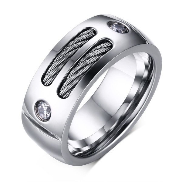 Titanium Round Cut White Sapphire Silver Men's Ring