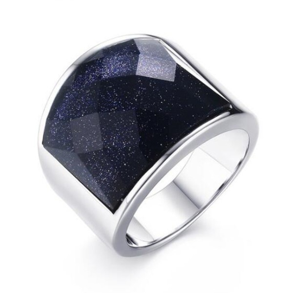 Titanium Dark Navy Galaxy Silver Men's Ring