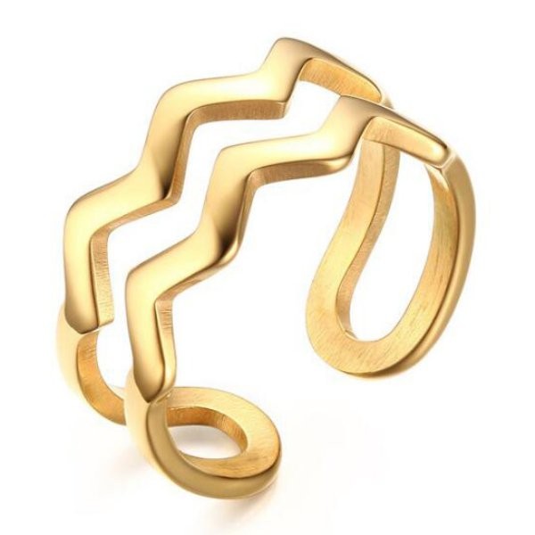 Titanium Unique Curve Gold Promise Rings For Her