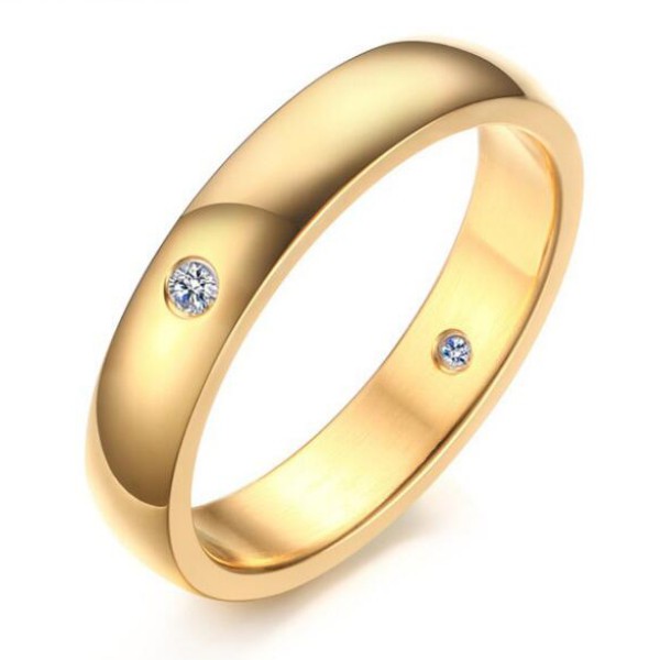 Titanium Round Cut White Sapphire Simple Gold Promise Rings For Her