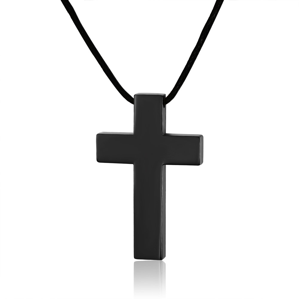 Pure Black Cross 925 Sterling Silver Necklace