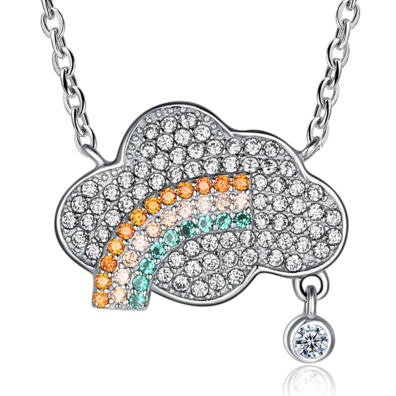 Round Cut White Sapphire S925 Silver Cloud Rainbow Necklaces