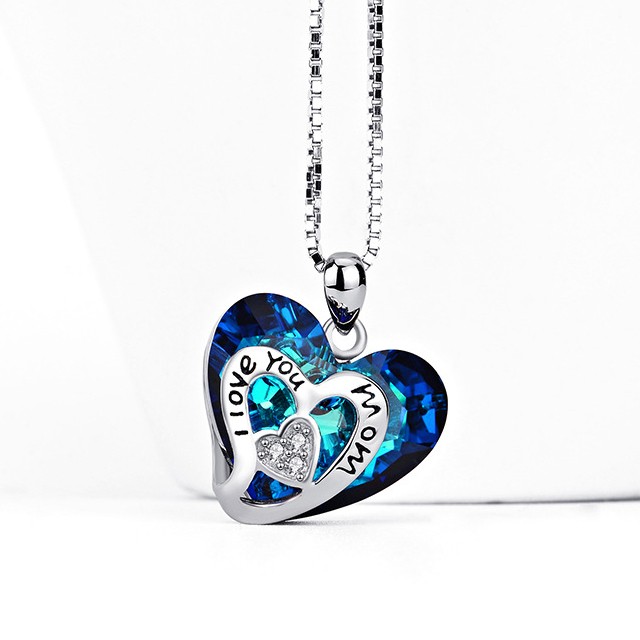 Gift for Mom Swarovski Crystal 925 Sterling Silver Heart Necklace