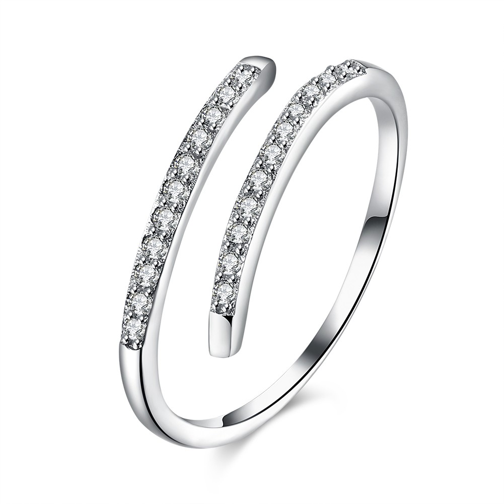 Round Cut White Sapphire S925 Silver Adjustable Size Bands