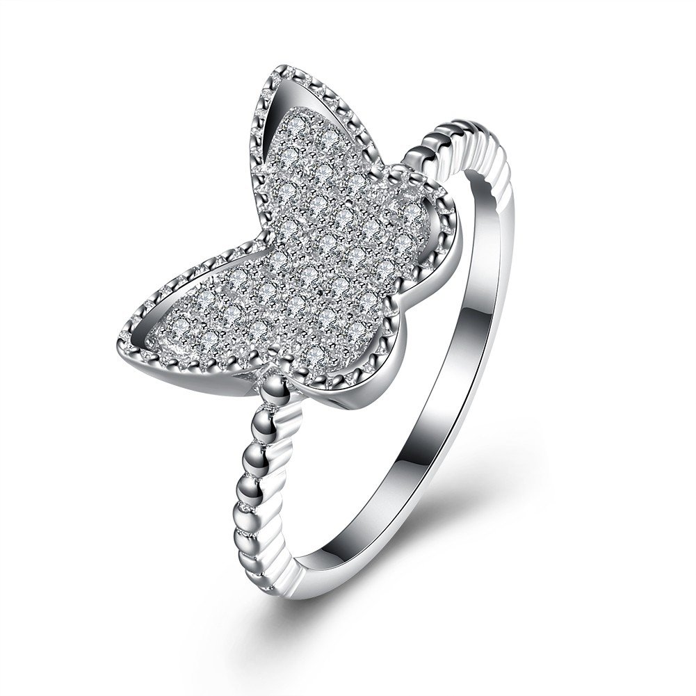 Round Cut White Sapphire Butterfly S925 Silver Promise Rings