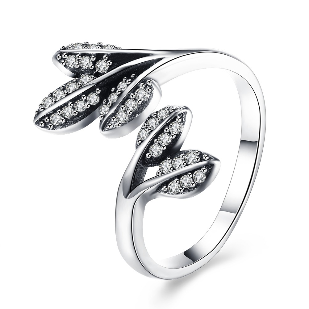 Leaf Round Cut White Sapphire S925 Silver Promise Rings
