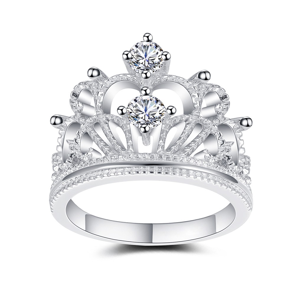 Crown Design White Sapphire Sterling Silver Women's Engagement Ring
