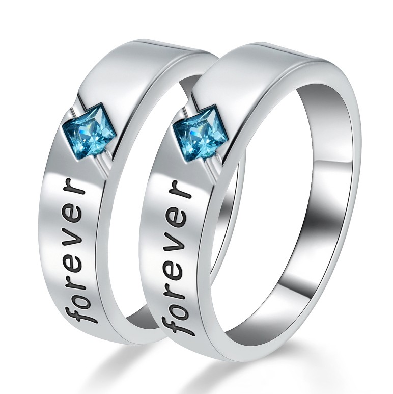 Cushion Cut Gemstone 925 Sterling Silver Promise Rings For Couple