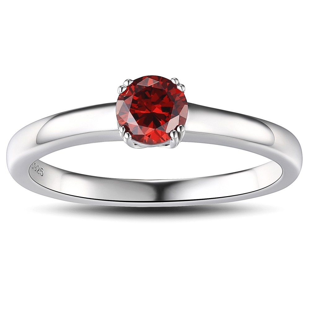 Ruby Round Cut Sterling Silver Women's Ring