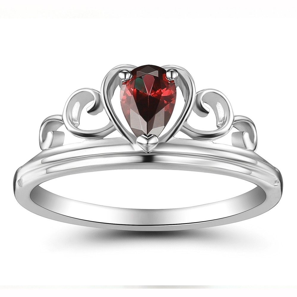 Crown Ruby Heart Style 925 Sterling Silver Women's Ring