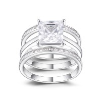Classic Princess Cut White Sapphire 925 Sterling Silver Women's Ring Set