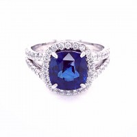 Cushion Cut Blue Sapphire 925 Sterling Silver Halo Engagement Rings