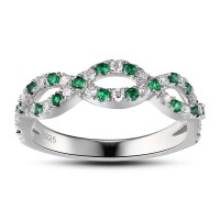 Emerald Green 925 Sterling Silver Women's Engagement Ring