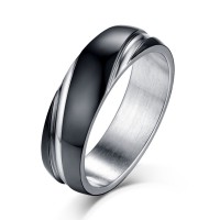 Black and Silver Titanium Steel Men's Ring