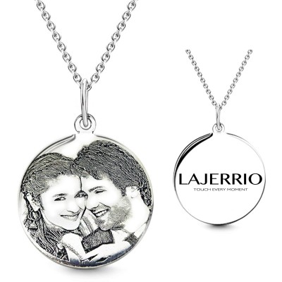 S925 Round Personalized Photo Engraved Necklace (Chains Not Included)