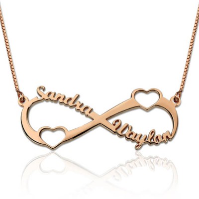 Rose Gold 925 Sterling Silver Double Heart Infinity Names Necklace