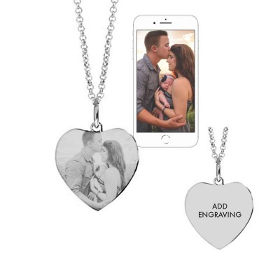 925 Sterling Silver Personalized Heart Photo Necklace