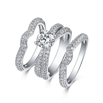 Round Cut 925 Sterling Silver White Sapphire 3 Piece Ring Sets