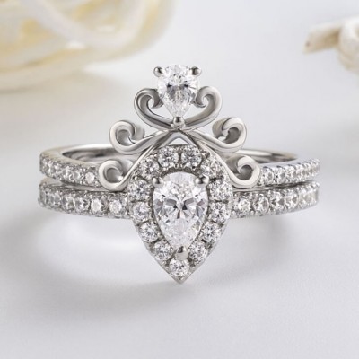 Pear Cut White Sapphire 925 Sterling Silver 2-Piece Bridal Sets