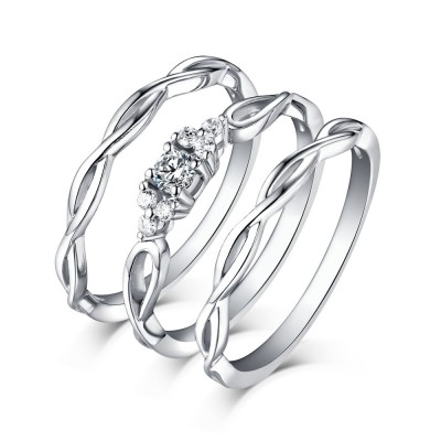 Shining Princess Cut White Sapphire 925 Sterling Silver 3 Piece Ring Sets