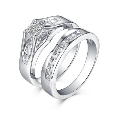 Classic Princess Cut 925 Sterling Silver White Sapphire Ring Sets